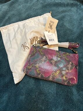 NWT HOBO “Darcy” Multicolor Pink/Teal/Lime/Black Snake-Print Wristlet Clutch